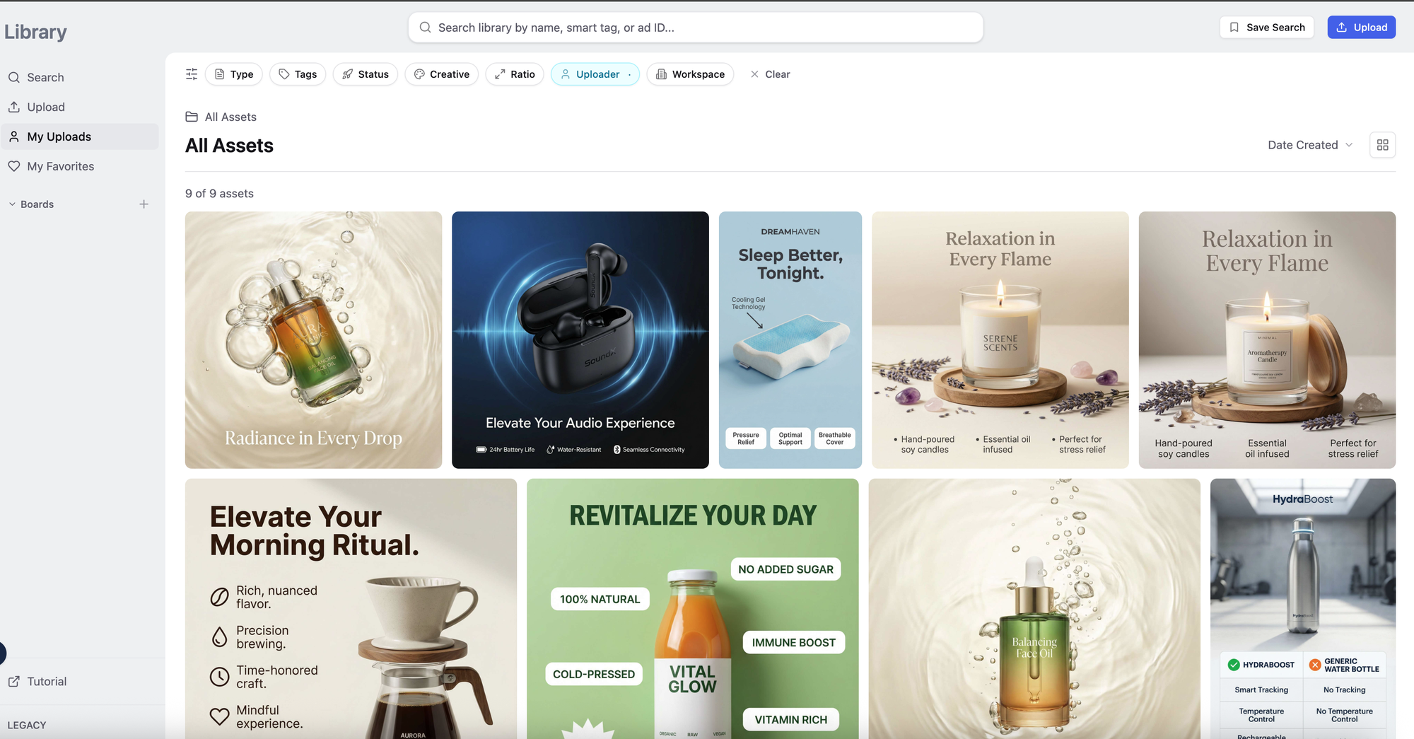 AdManage's creative library sitting right next to the multi-channel launcher